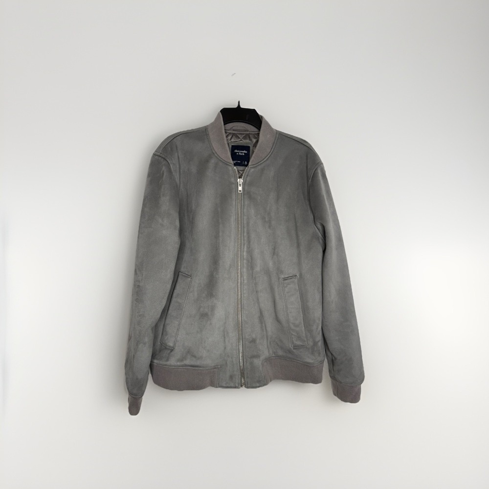 ABERCROMBIE & FITCH Vegan Faux Suede Bomber Jacket Gray Size XL Flight Jacket